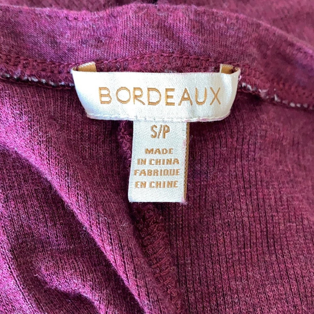 Burgundy Bordeaux Sweater with Bat Wings & Leather Vneck Detail S Anthro… - Picture 5 of 6